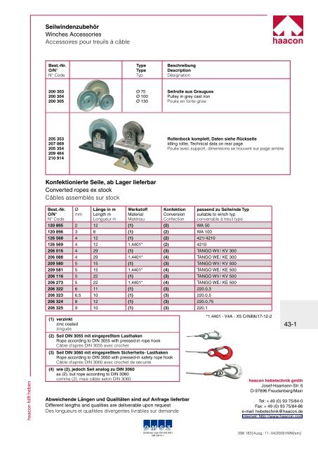 Industriehebetechnik Industrial Lifting Equipment Levage Industriel