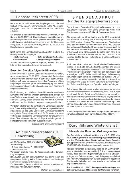 November 2007 Herausgeber: Gemeindeverwaltung - Oppach