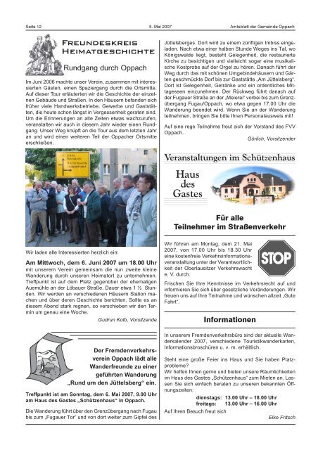 Mai 2007 Herausgeber: Gemeindeverwaltung - Oppach