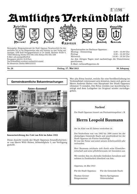 Verkündblatt KW 20 - 17. Mai 2013 - Stadt Oppenau