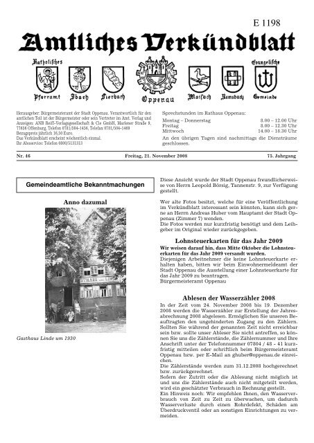 Verkündblatt KW 47 - 21. November 2008 - Stadt Oppenau