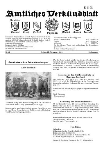 Verkündblatt KW 47 - 23. November 2012 - Stadt Oppenau