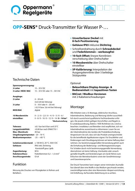 Datenblatt-Nr. 13300 - Oppermann Regelgeräte GmbH