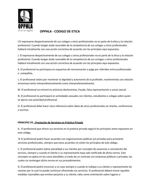 OPPHLA - CODIGO DE ETICA