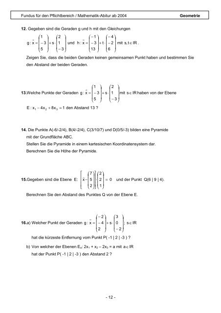 Fundus fÃ¼r den Pflichtbereich / Mathematik-Abitur ab 2004 ...