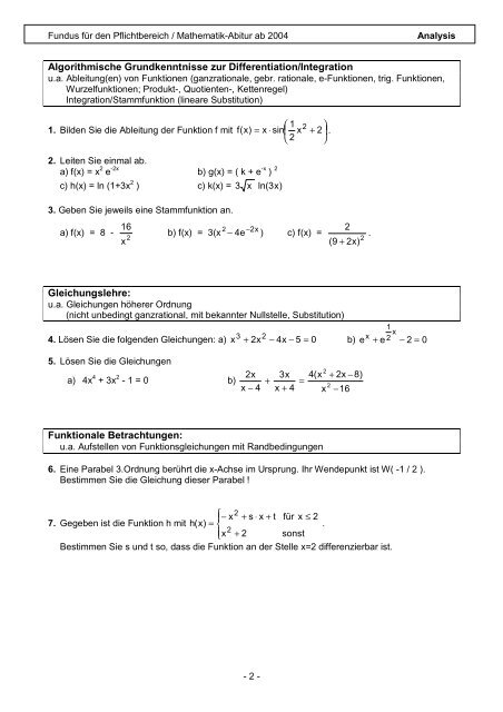 Fundus fÃ¼r den Pflichtbereich / Mathematik-Abitur ab 2004 ...