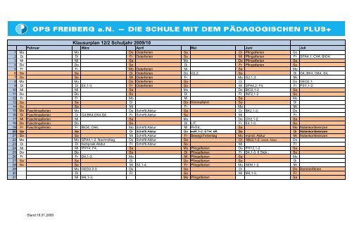 Klausurplan 12/2 Schuljahr 2009/10