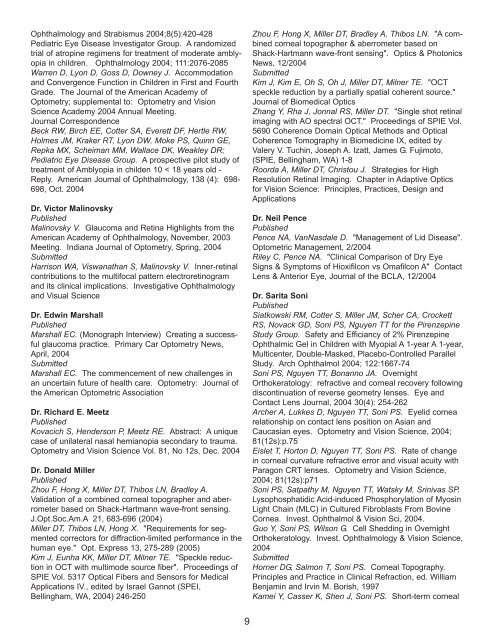 annual report 20042005.qxd - Indiana University School of Optometry