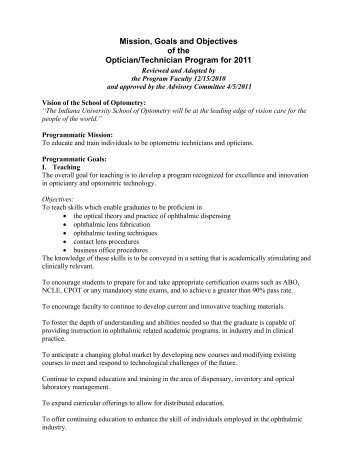Mission, Goals & Objectives for 2011 (Download PDF) - Indiana ...