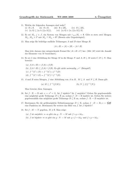 Grundbegriffe der Mathematik WS 2008/2009 1. Ãbungsblatt 1 ...