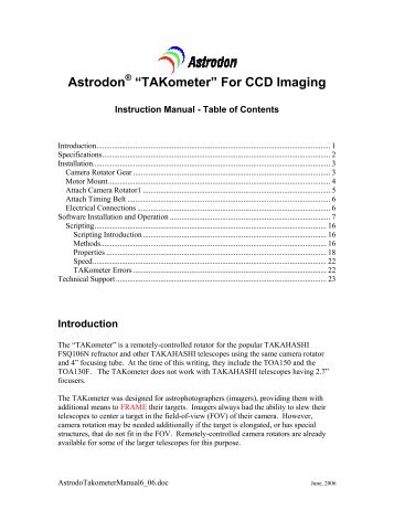 Astrodon TAKometer V1 Instruction Manual