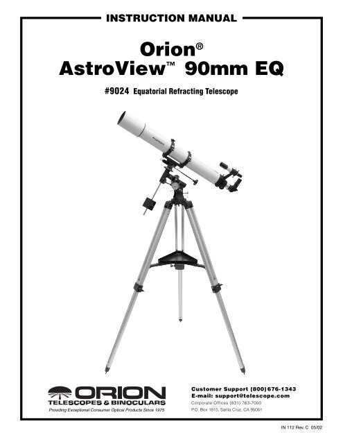 Orion AstroView 90 EQ Instructions - Oceanside Photo and Telescope