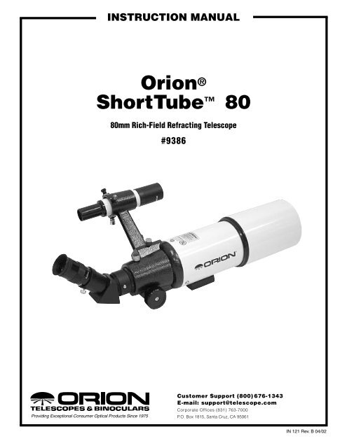 Orion ShortTube 80 Manual - Oceanside Photo and Telescope