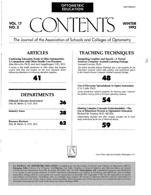 Winter 1992, Volume 17, Number 2 - Association of Schools and ...