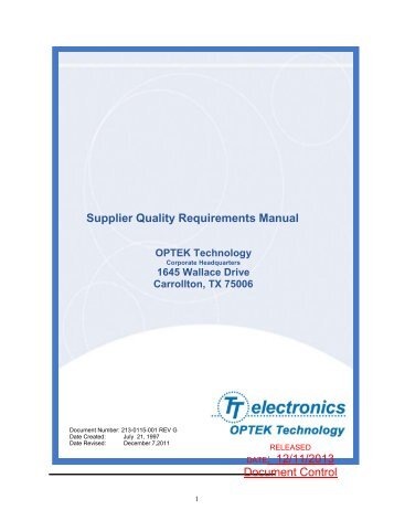 Supplier Quality Requirements - OPTEK Technology