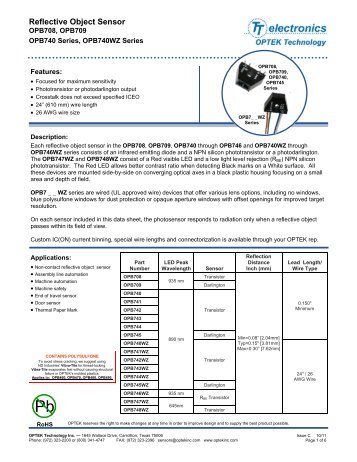 Reflective Object Sensor - OPTEK Technology