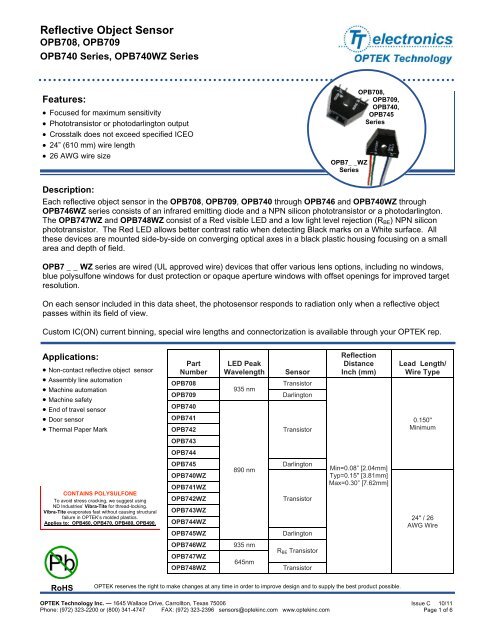 Reflective Object Sensor - OPTEK Technology