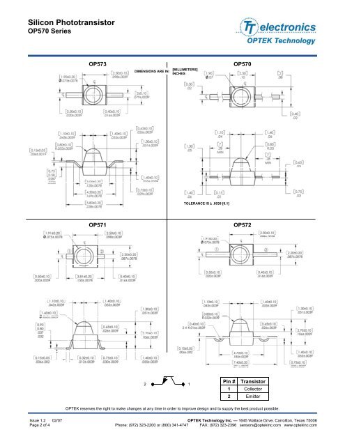 Silicon Phototransistor - OPTEK Technology
