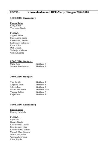 ESCR - Klassenlaufen und DEU-Vorprüfungen 2009/2010