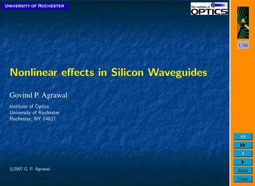 Nonlinear effects in Silicon Waveguides - The Institute of Optics ...