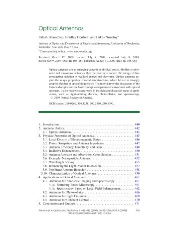 Optical Antennas - The Institute of Optics - University of Rochester