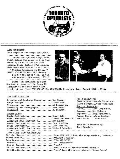 Toronto Optimists Yearbook for 1965 - Optimists Alumni Association