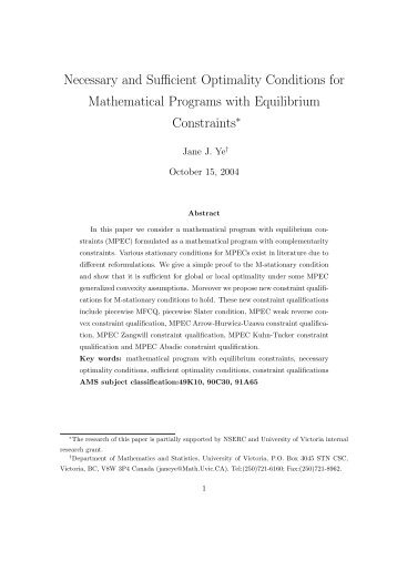 Necessary and Sufficient Optimality Conditions for Mathematical ...