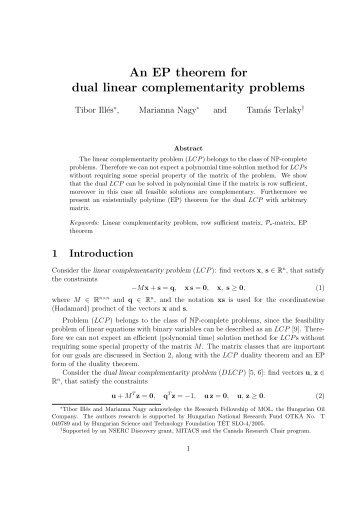 An EP theorem for dual linear complementarity problems