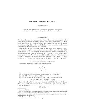 THE FARKAS LEMMA REVISITED The Farkas Lemma, also known ...