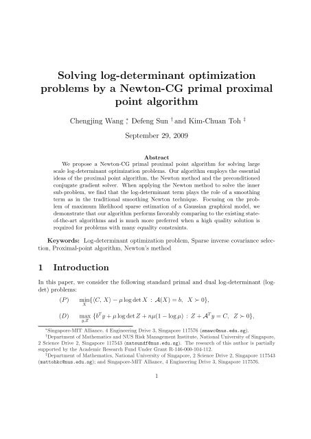 Solving log-determinant optimization problems by a Newton-CG ...