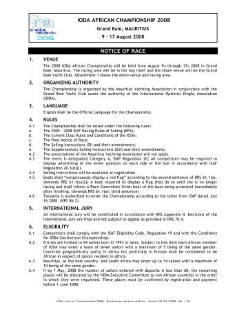 ioda african championship 2008 notice of race - International ...