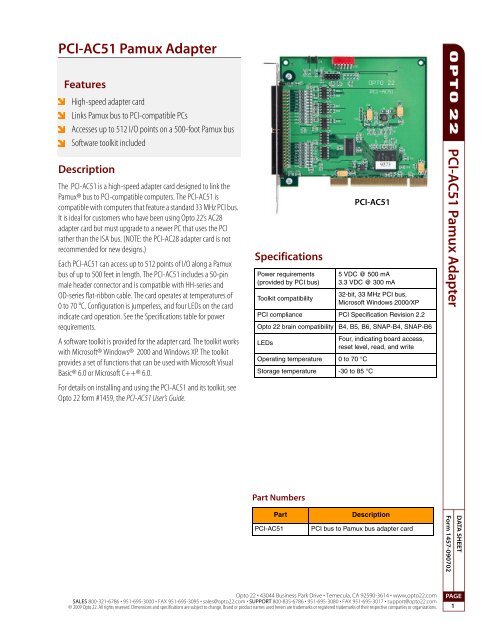 PCI-AC51 Adapter Card Data Sheet