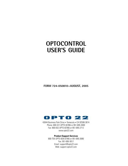 OPTOCONTROL USER'S GUIDE - Opto 22