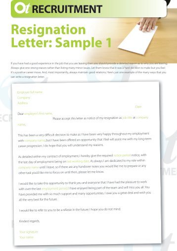 Resignation Letter: Sample 1