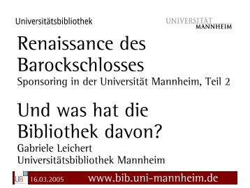 Renaissance des Barockschlosses Und was hat die ... - OPUS Bayern