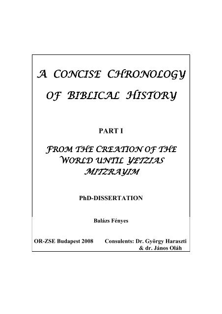 A CONCISE CHRONOLOGY OF BIBLICAL HISTORY - Or-Zse