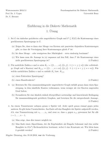 Zettel 1 - Forschungsinstitut fÃ¼r Diskrete Mathematik - UniversitÃ¤t Bonn