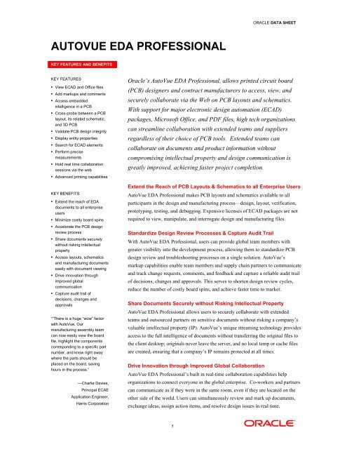 AutoVue EDA Professional - Data Sheet - Oracle