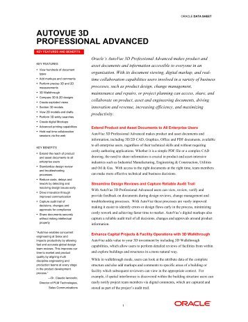 AutoVue 3D Professional Advanced - Data Sheet - Oracle