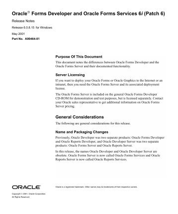 Oracle Forms Developer and Oracle Forms Services 6i (Patch 6)