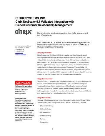 CITRIX SYSTEMS, INC. Citrix NetScaler 9.1 Validated ... - Oracle