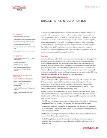 Oracle Retail Integration Bus Data Sheet