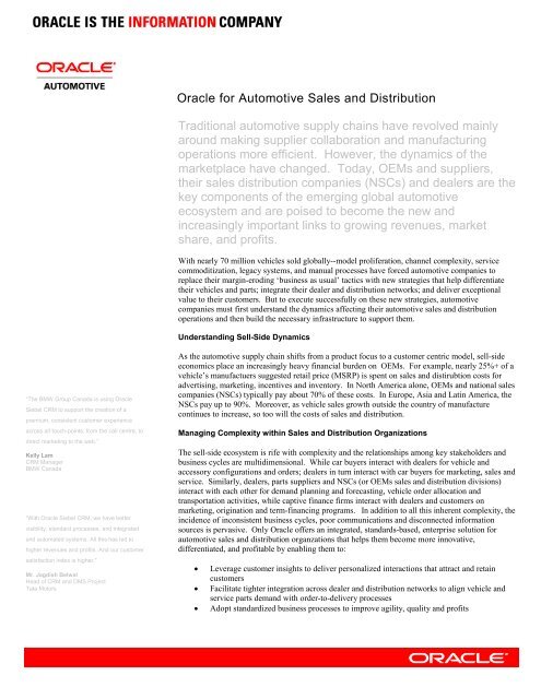 Oracle for Automotive Sales and Distribution