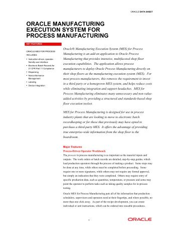 (MES) for Process Manufacturing - Oracle