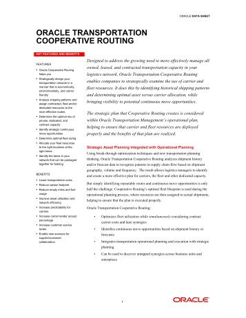 Oracle Transportation Cooperative Routing