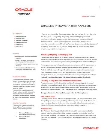 Oracle Data Sheet - Oracle's Primavera Risk Analysis