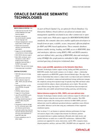 Oracle Database Semantic Technologies Feature Overview