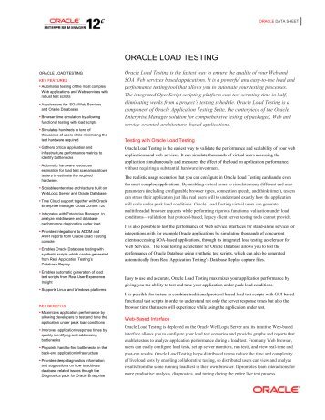 Data Sheet: Oracle Load Testing