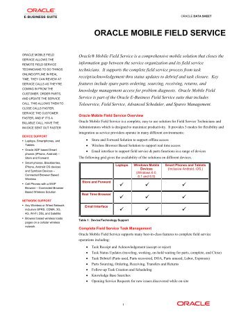 Data Sheet: Mobile Field Service - Oracle