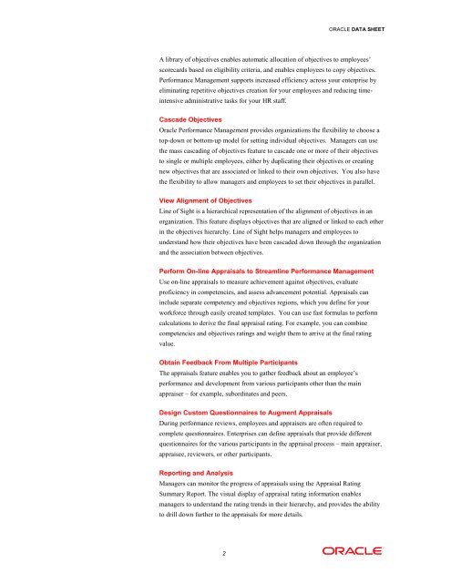 Data Sheet: Performance Management - Oracle